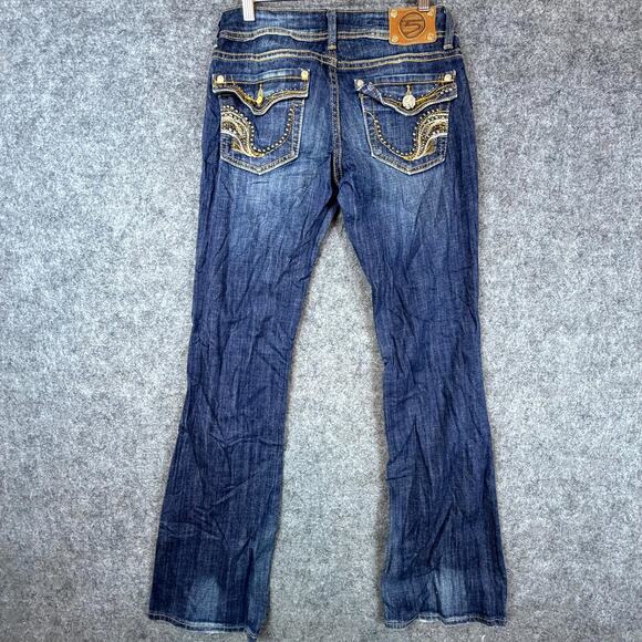 Studio 5 Denim - Studio 5 Bootcut Jeans Womens 3 Blue Y2K Flap Pocket Studded Embroidered Stretch